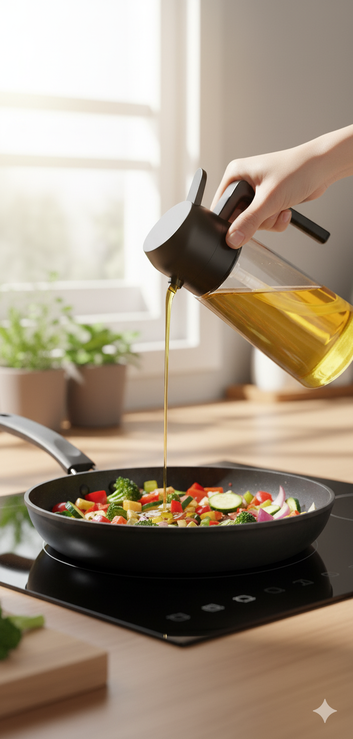 2-in-1 Glass Oil Dispenser Bottle | Sprayer and Pourer for Kitchen