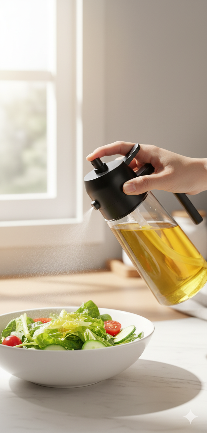 2-in-1 Glass Oil Dispenser Bottle | Sprayer and Pourer for Kitchen