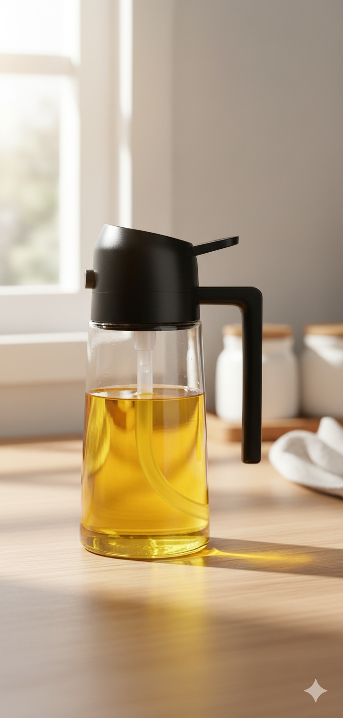 2-in-1 Glass Oil Dispenser Bottle | Sprayer and Pourer for Kitchen